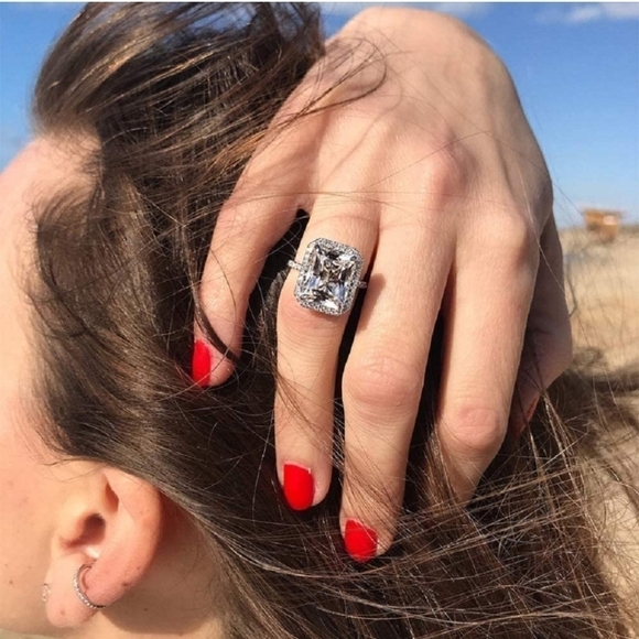 Radiant Cut Diamond S925 Engagement Wedding Band - Picture 4 of 6